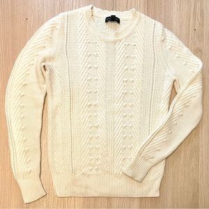 Cream “popcorn” knit BR sweater with cable-knit, XS